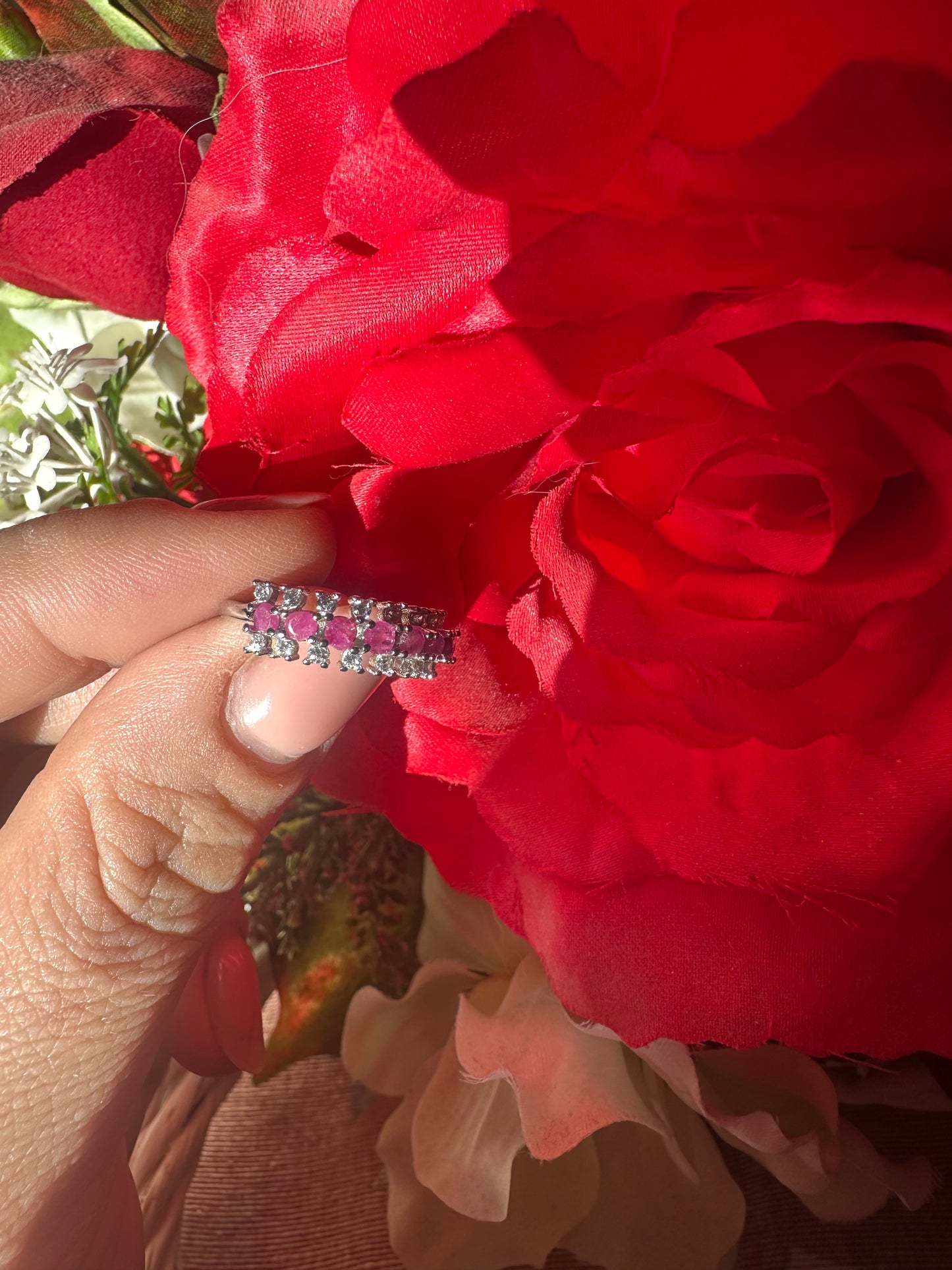 ANELLO RUBINO ROSSO A FASCIA REGOLABILE(argento 925)