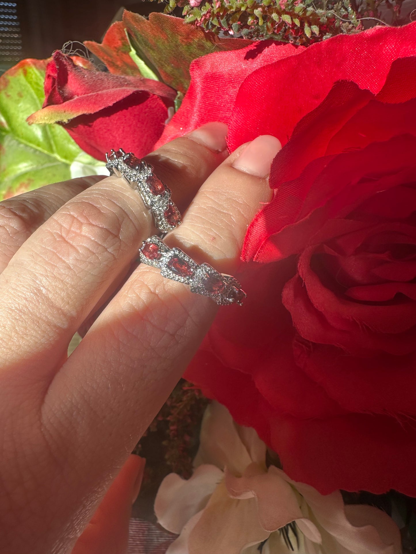 Anello Granato Rosso ( Argento 925)