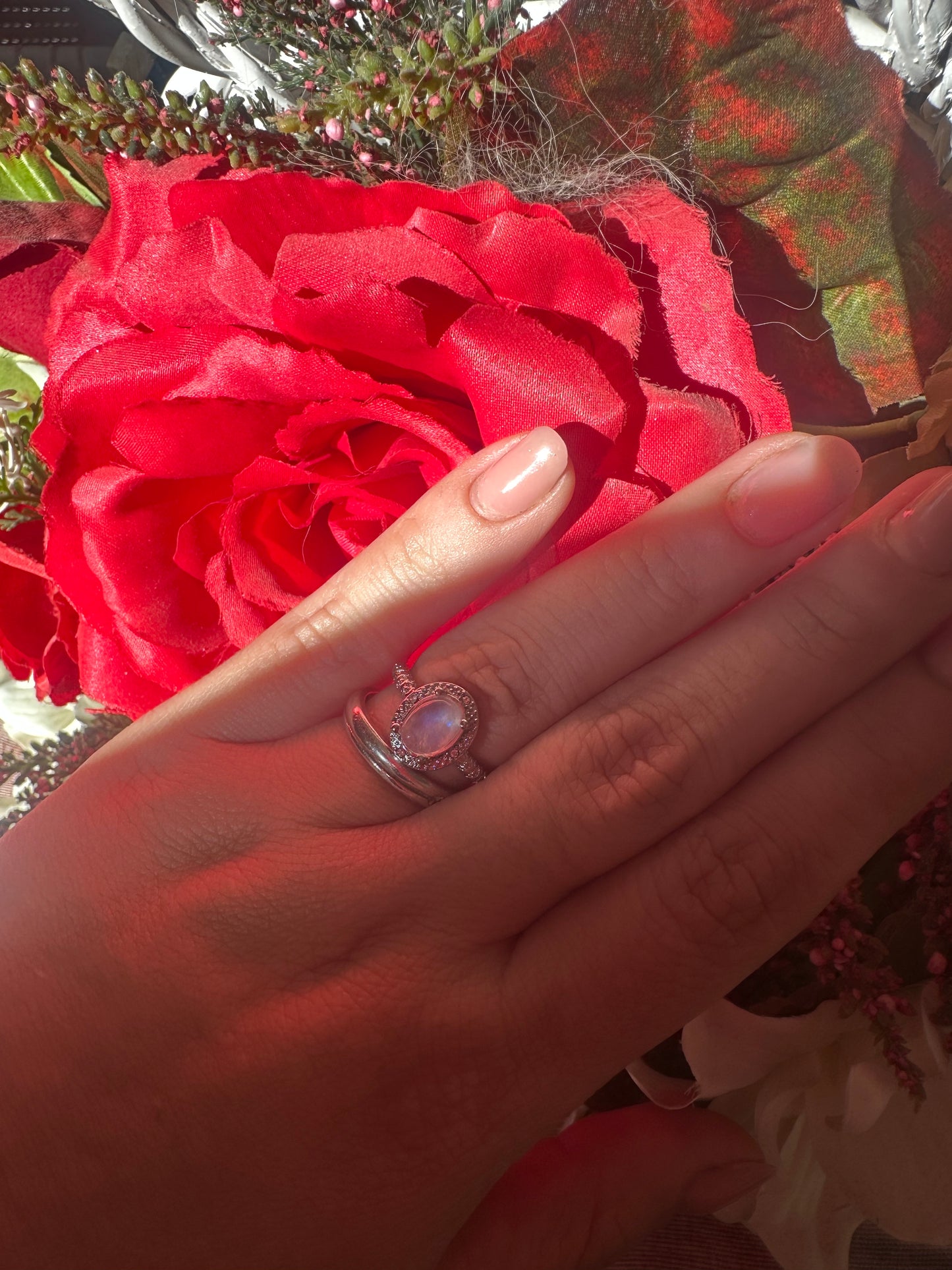 Anello Pietra di Luna in argento 925 e strass