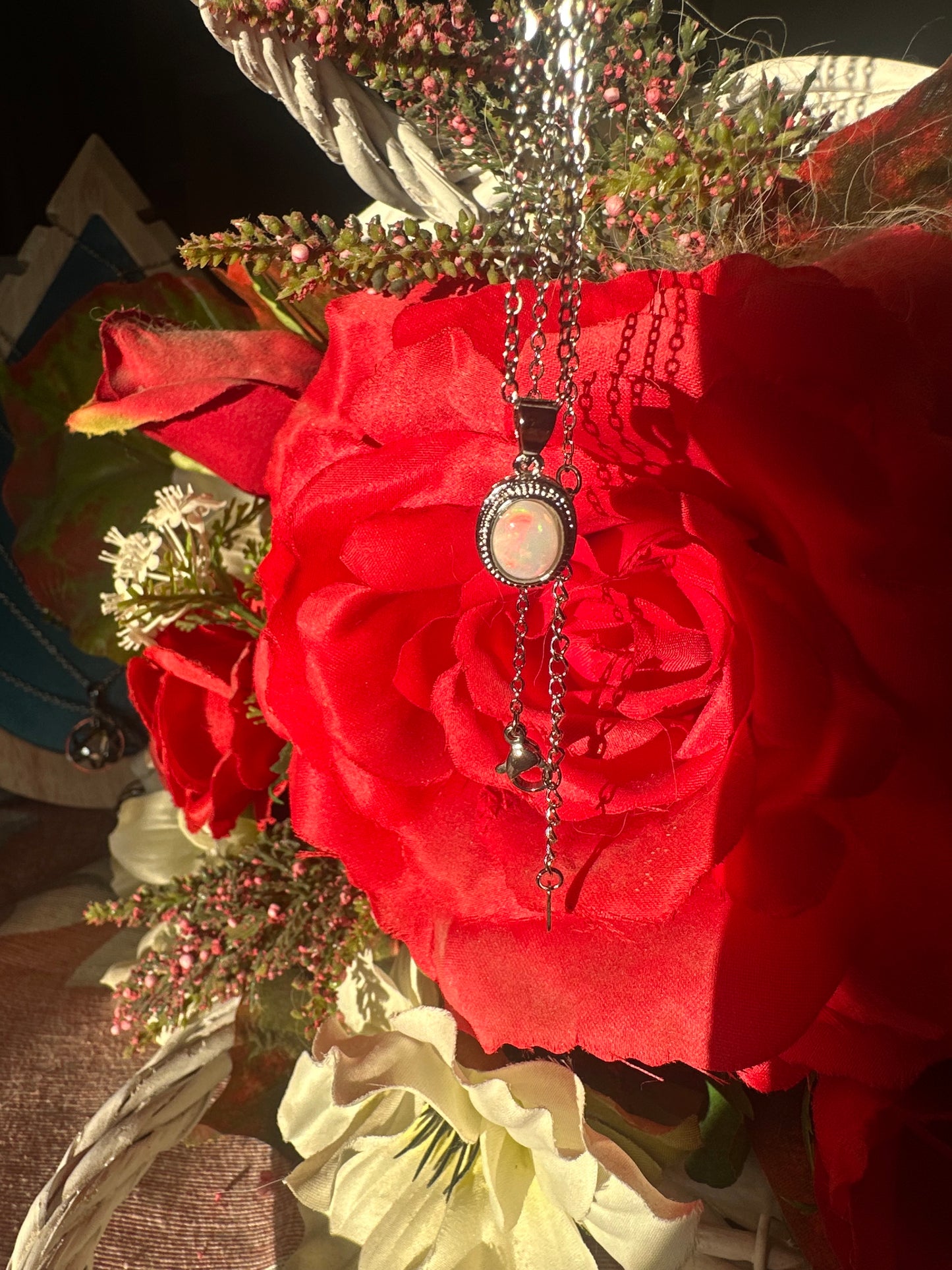 Ciondolo di Opale (in argento925) e collana in acciaio inossidabile