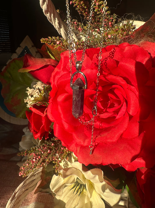 Pendolo in Ametista con collana in acciaio inossidabile