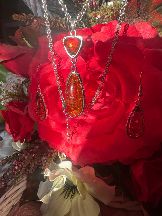 Parure di Ambra Baltica in acciaio inosidabile