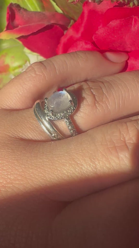 Anello Pietra di Luna in argento 925 e strass