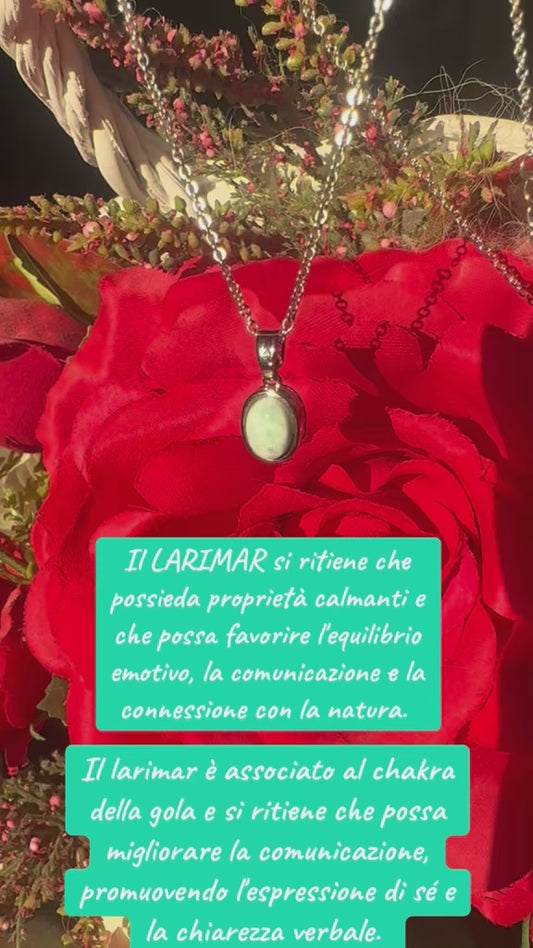 Ciondolo in Larimar e collana in acciaio inossidabile